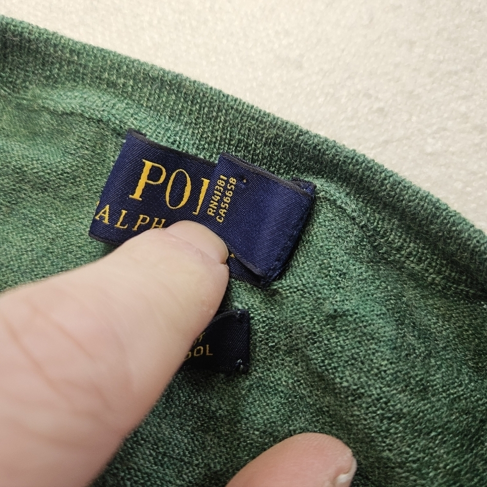 Polo Ralph Lauren Merino Wool Sweater XL Green V Neck - Picture 4 of 8